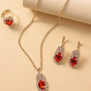 Three Piece Jewelry Set....Oval Charm Necklace,  Earrings, and Ring Set NWT